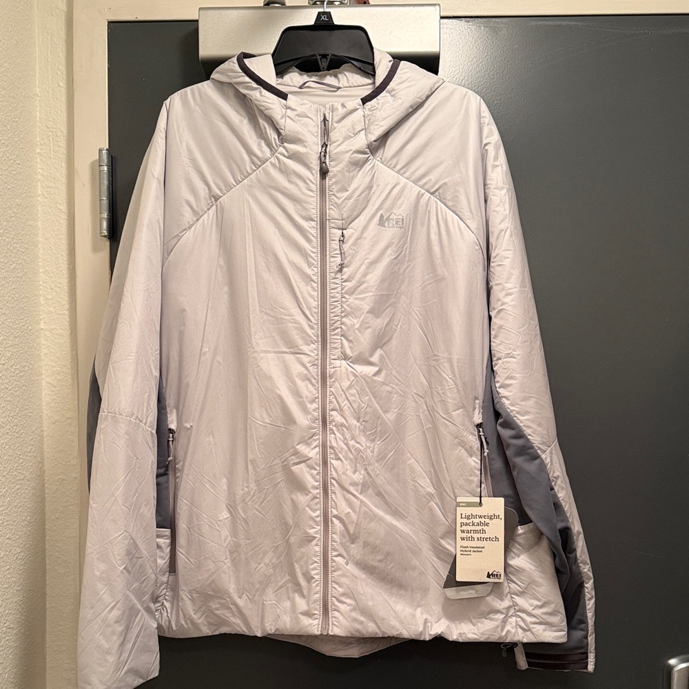 NWT REI Co-op Flash Insulated Hybrid Hoodie Silver Gray Jacket, Women’s Plus 3X